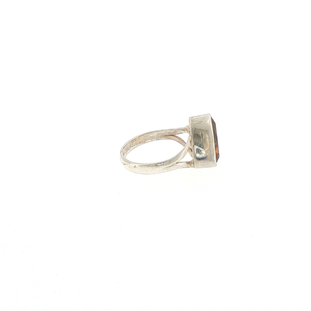 Trillion Cut Citrine Split Shank Solitaire Ring in Silver