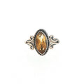 Marquise Citrine Silver Solitaire Ring with Scroll Detailing