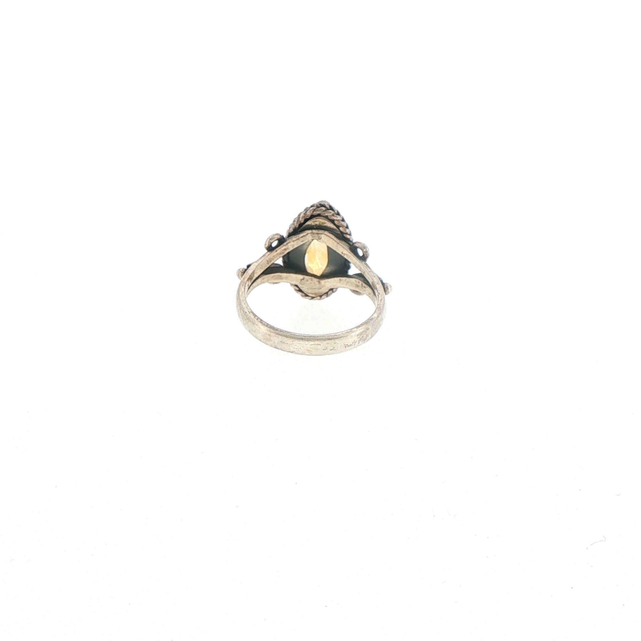Marquise Citrine Silver Solitaire Ring with Scroll Detailing