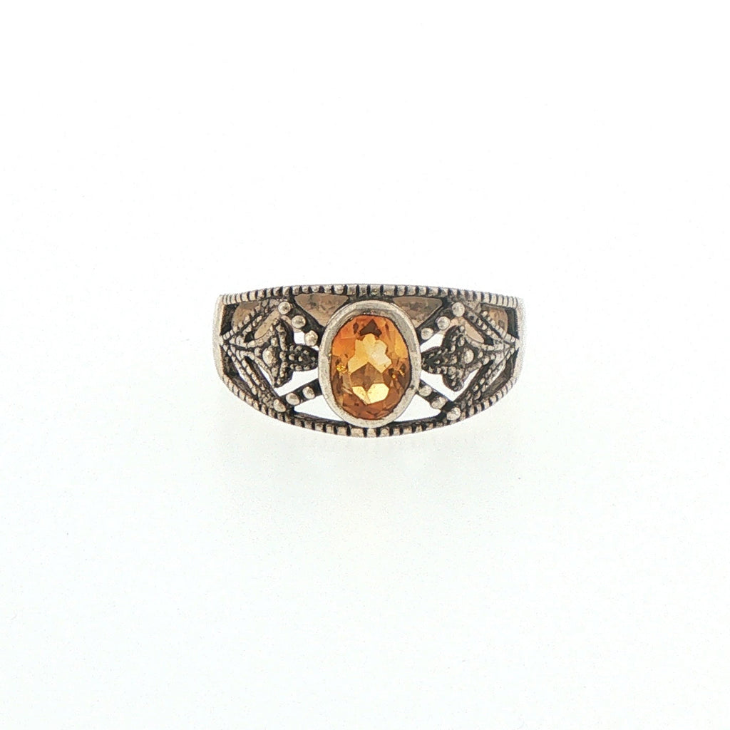 Vintage-Style Citrine Filigree Cocktail Ring in Silver