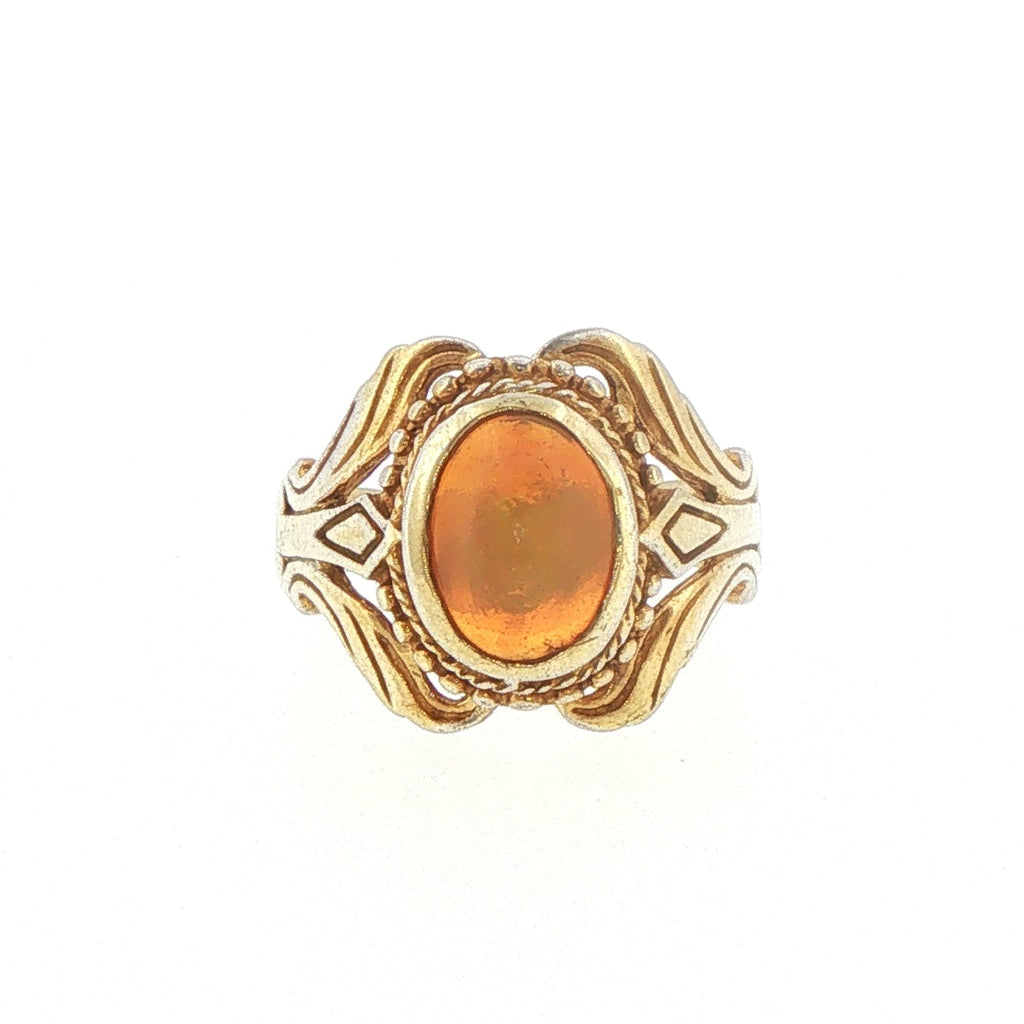 Vintage-Style Oval Opal Cocktail Ring in Gold plated Silver with a rustic look