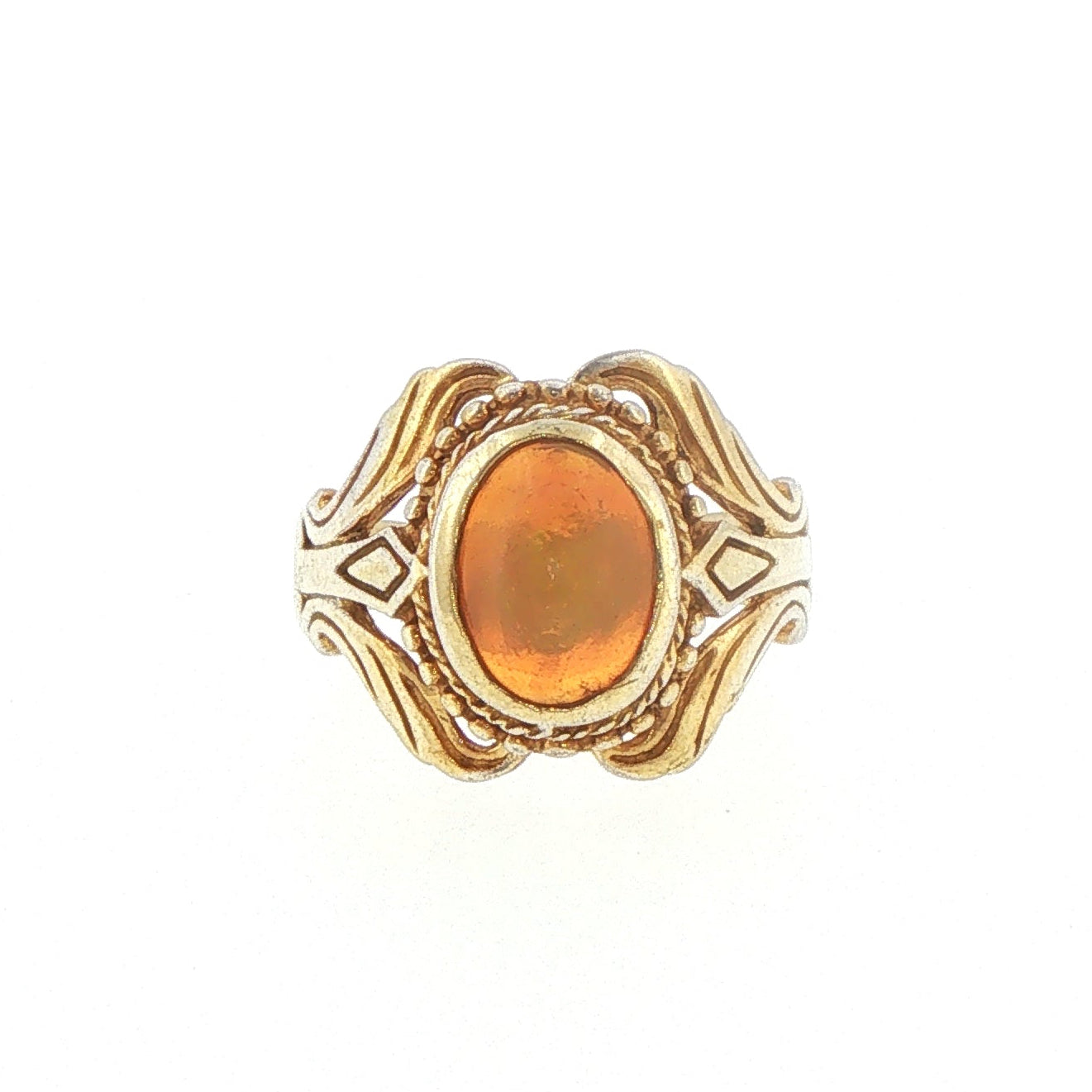 Vintage-Style Oval Opal Cocktail Ring in Gold plated Silver with a rustic look