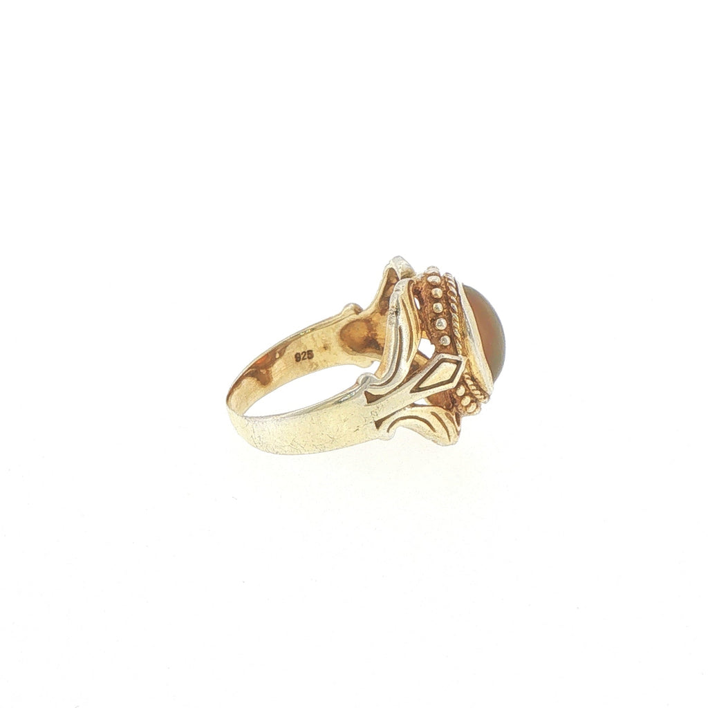 Vintage-Style Oval Opal Cocktail Ring in Gold plated Silver with a rustic look