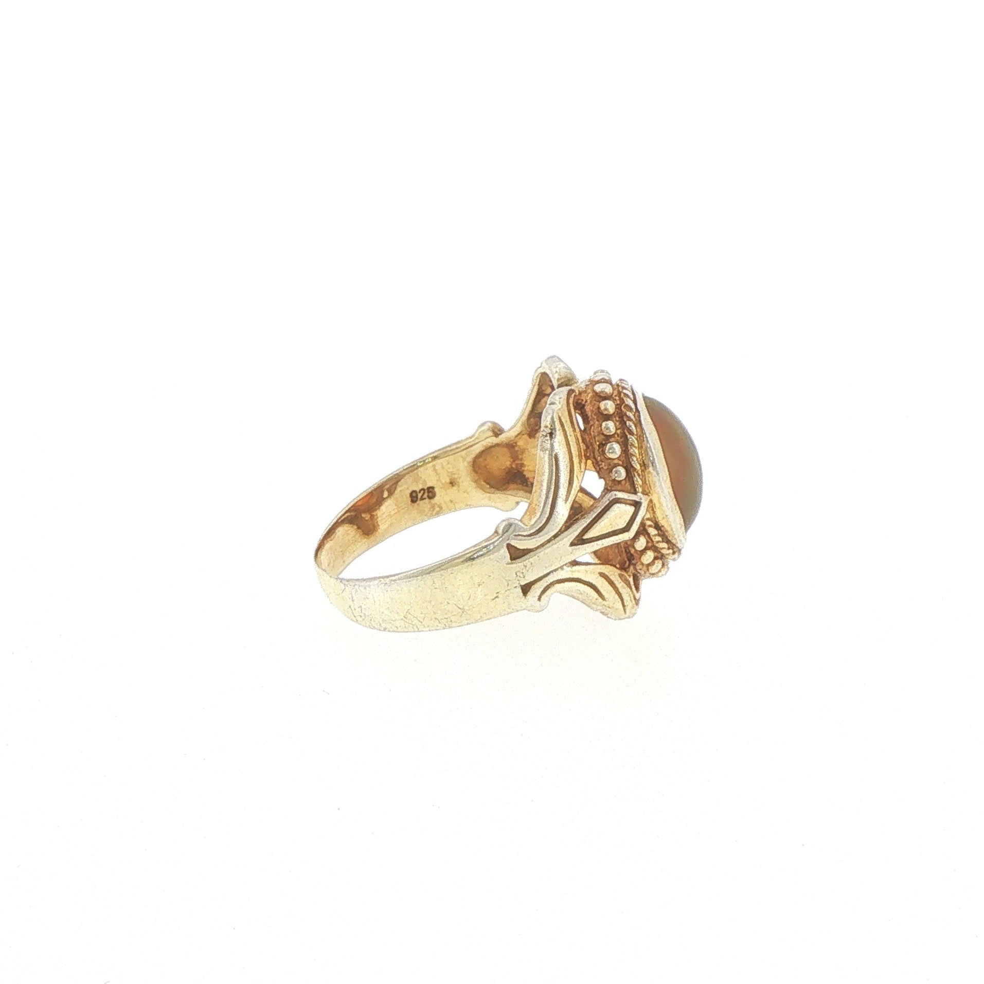Vintage-Style Oval Opal Cocktail Ring in Gold plated Silver with a rustic look