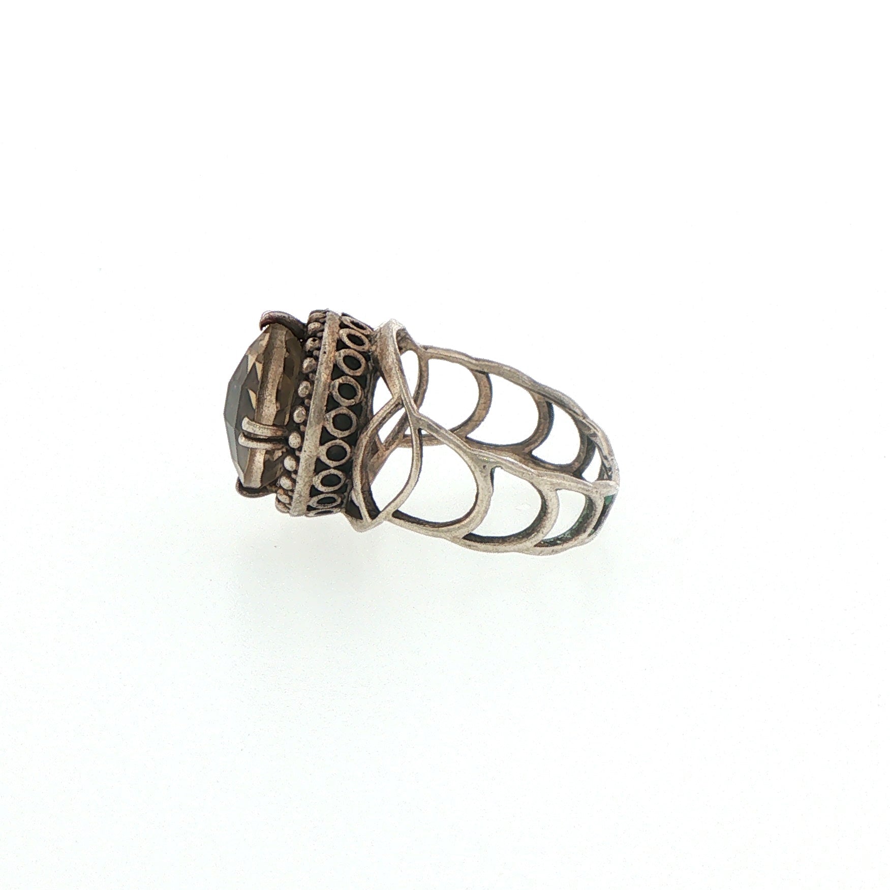 Silver Citrine Solitaire Ring with Beaded Detailing