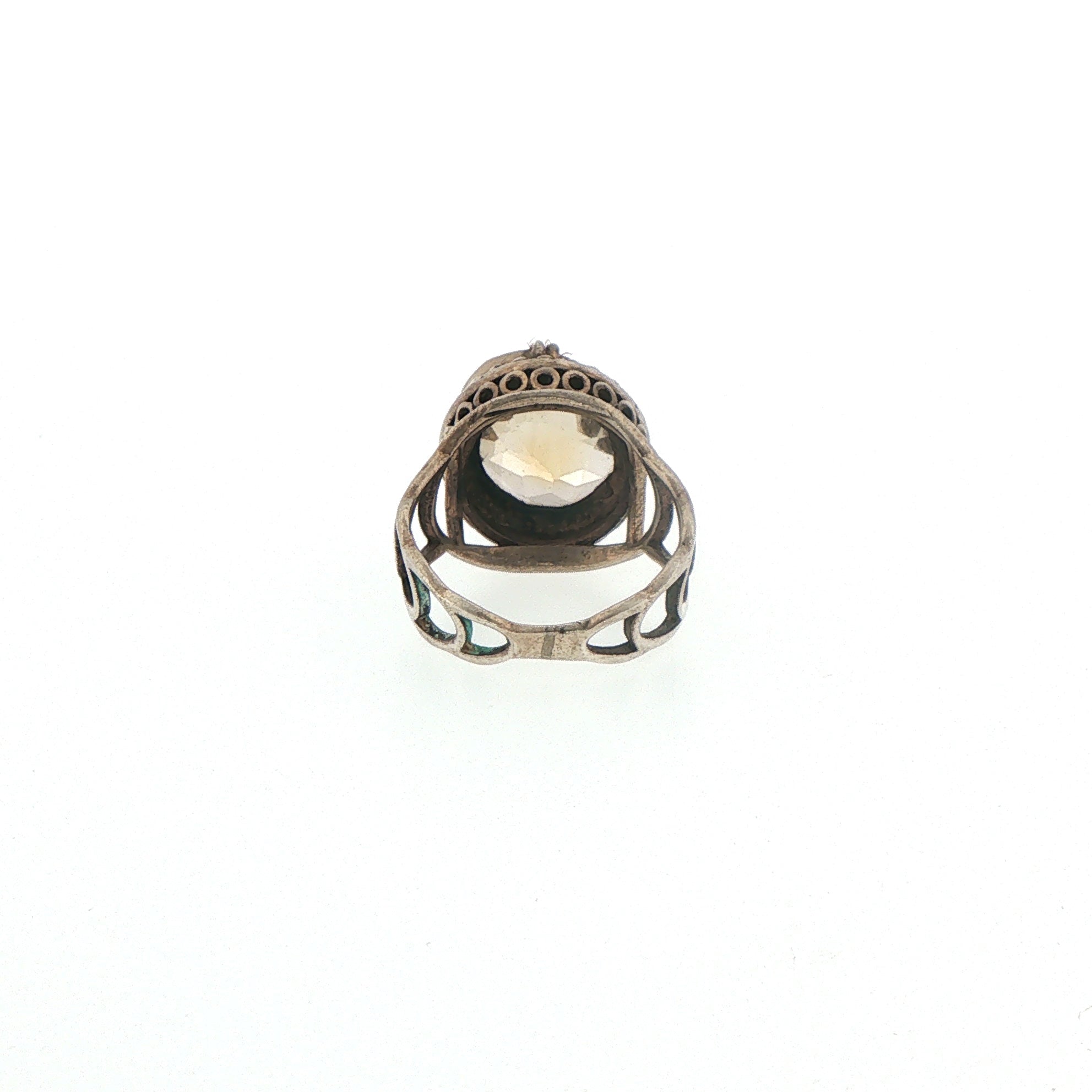 Silver Citrine Solitaire Ring with Beaded Detailing