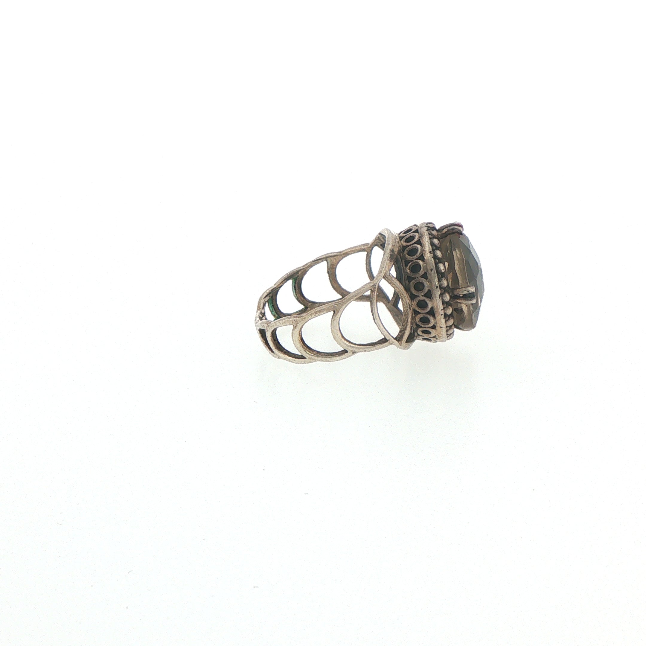 Silver Citrine Solitaire Ring with Beaded Detailing
