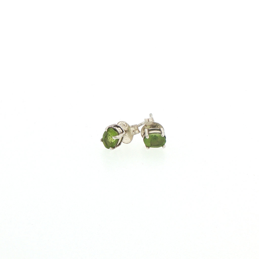 Oval Cut Peridot Stud Earrings in Silver