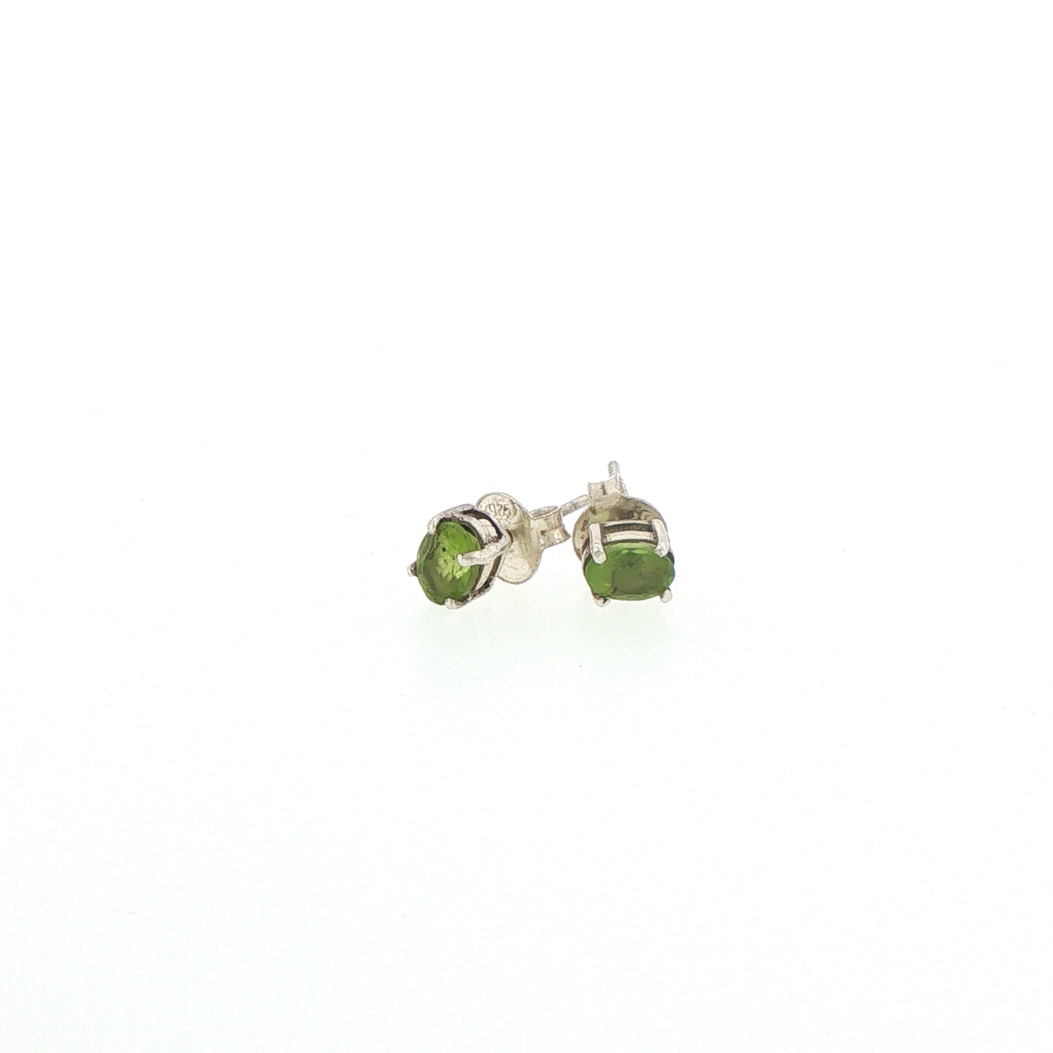 Oval Cut Peridot Stud Earrings in Silver