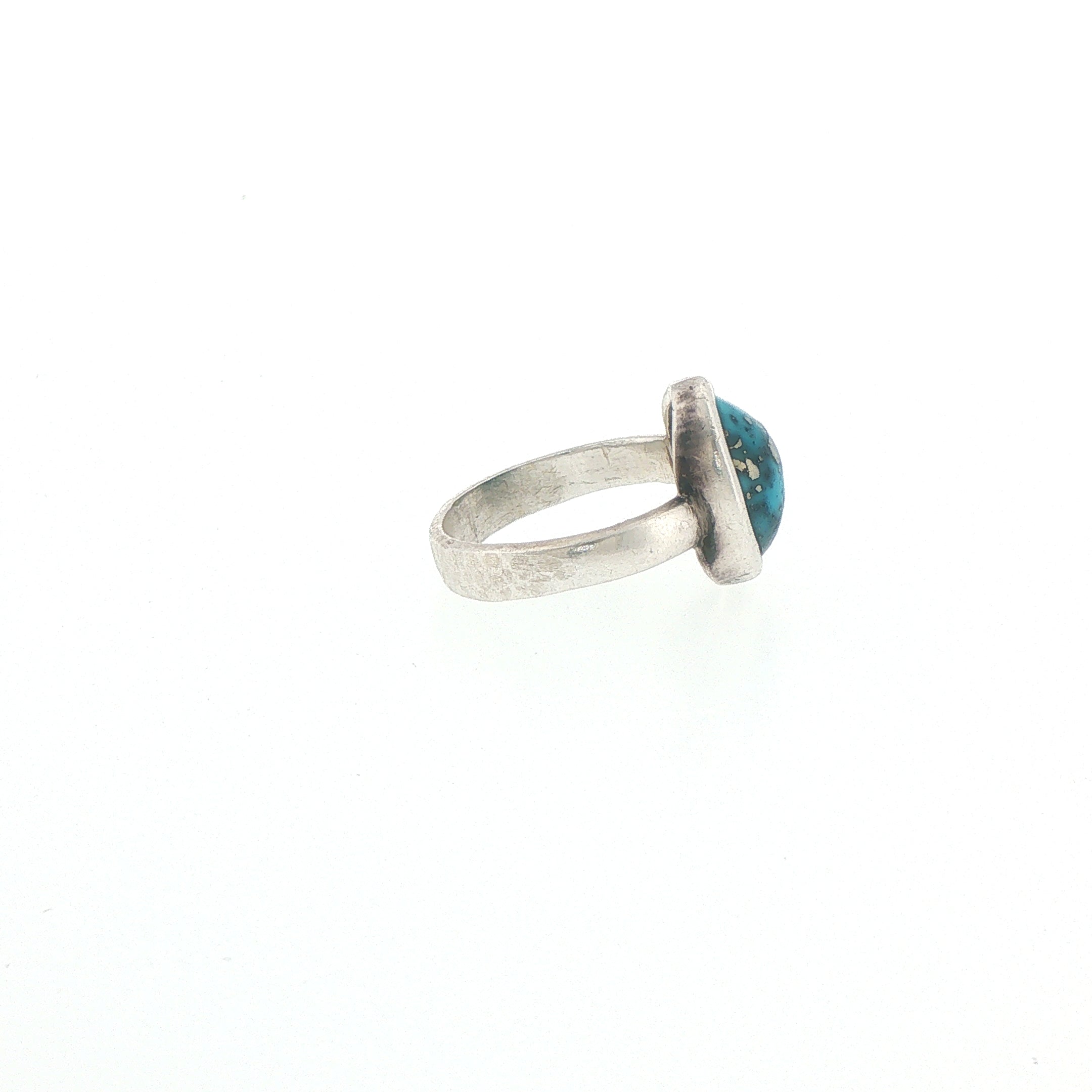 Oval Turquoise Cabochon Solitaire Ring in Silver