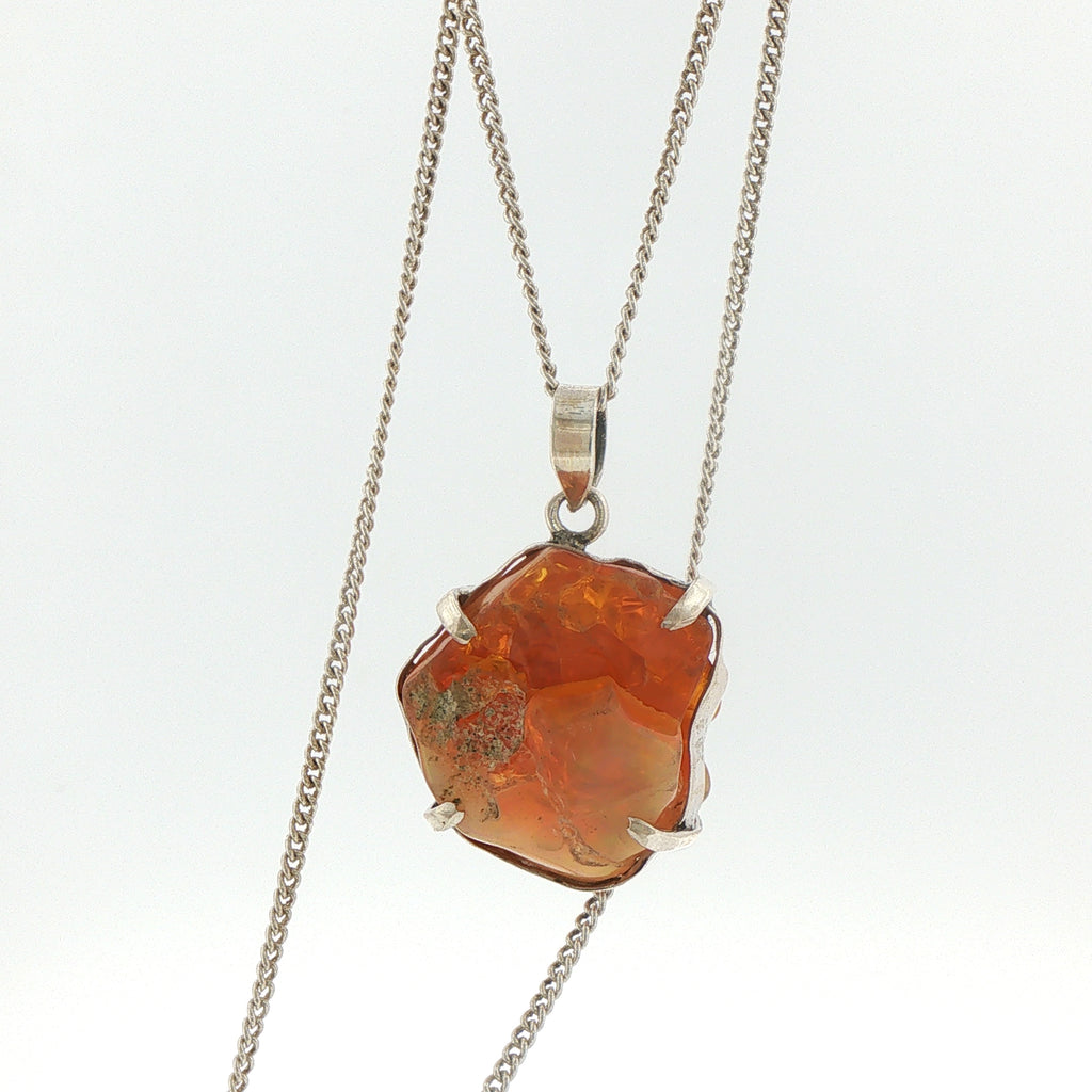 Raw Opal Charm Necklace in Silver