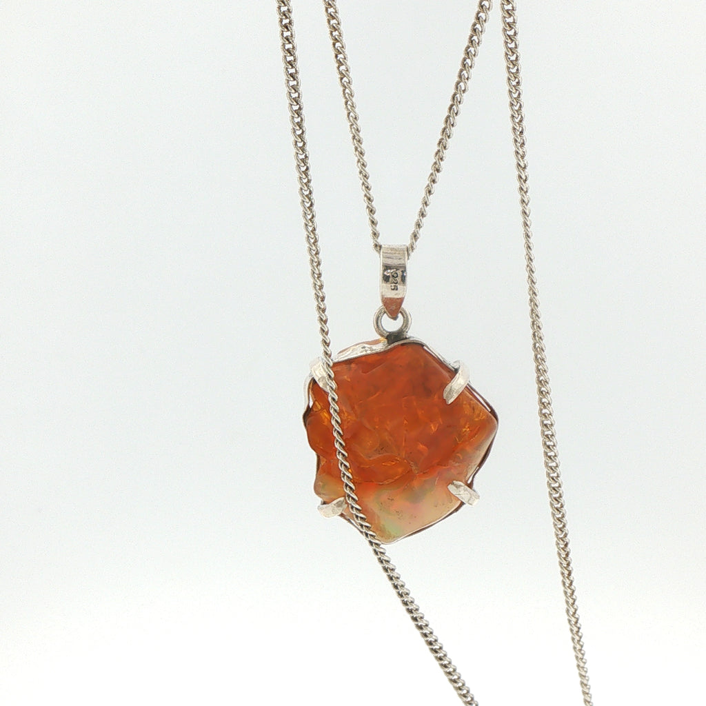Raw Opal Charm Necklace in Silver