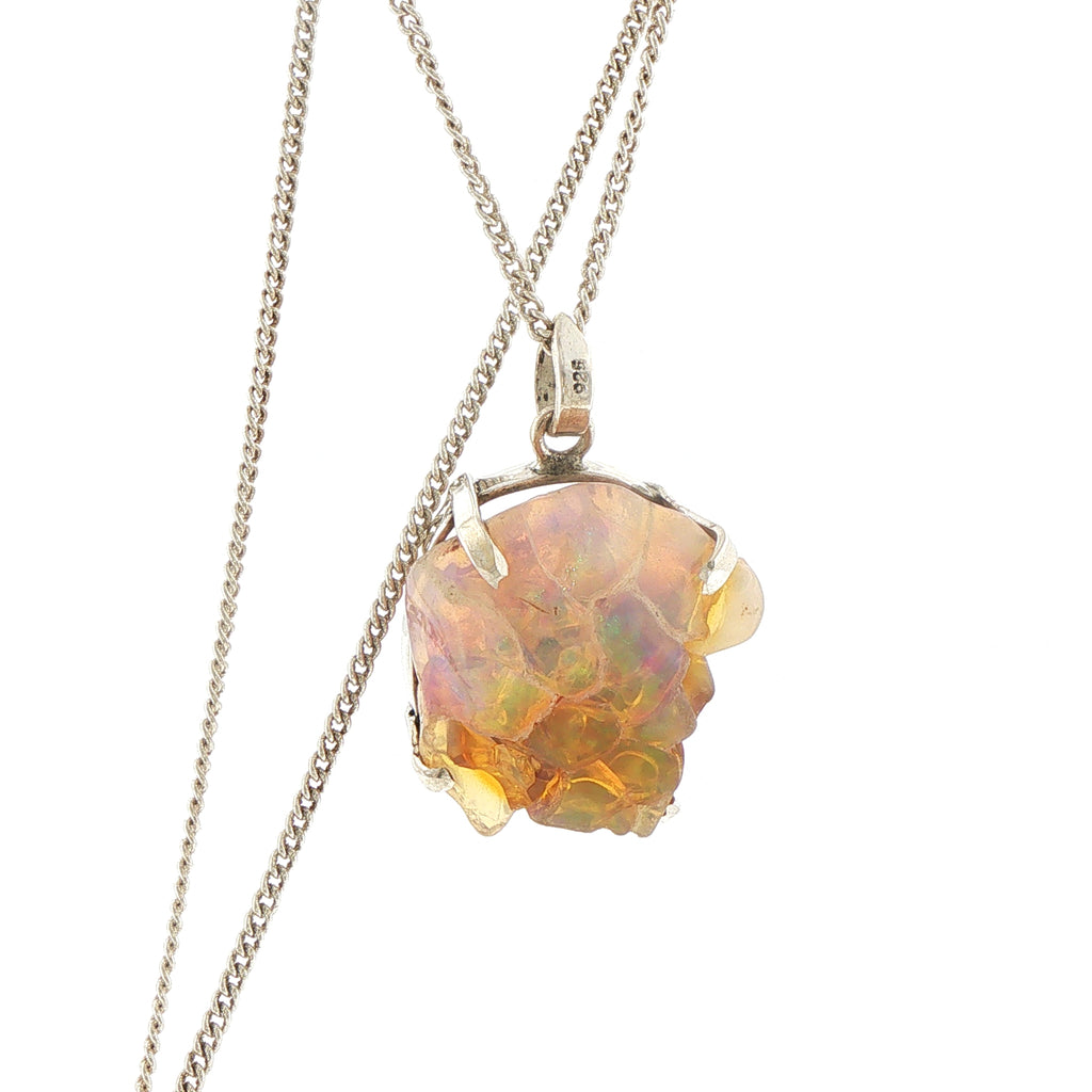Rough Opal Pendant Necklace in Sterling Silver