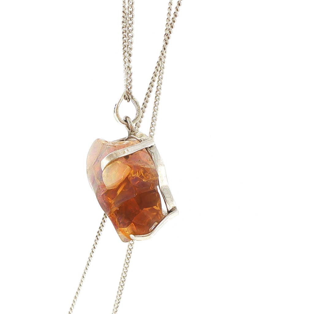 Rough Opal Pendant Necklace in Sterling Silver