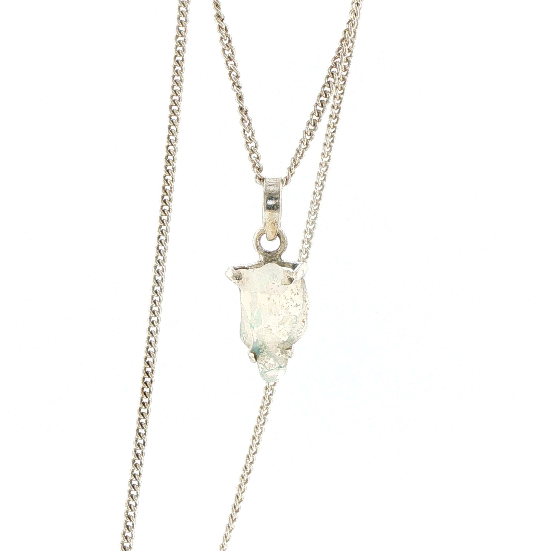 Raw Opal Pendant Necklace in Silver