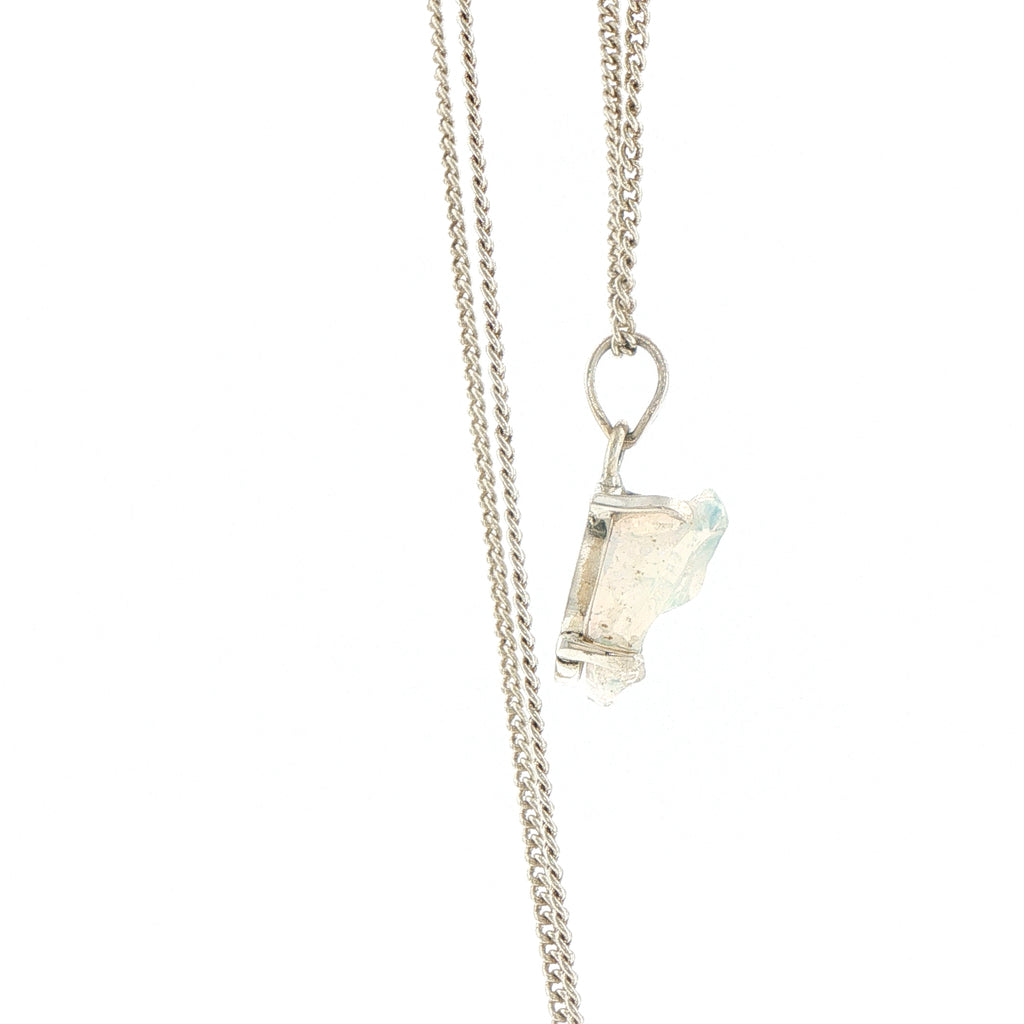 Raw Opal Pendant Necklace in Silver
