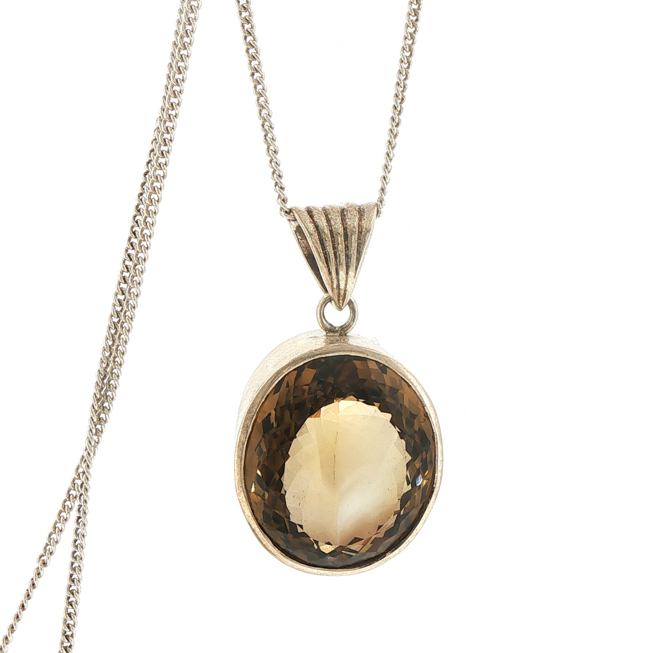 Silver Oval Honey Quartz Pendant Necklace with Decorative Bail