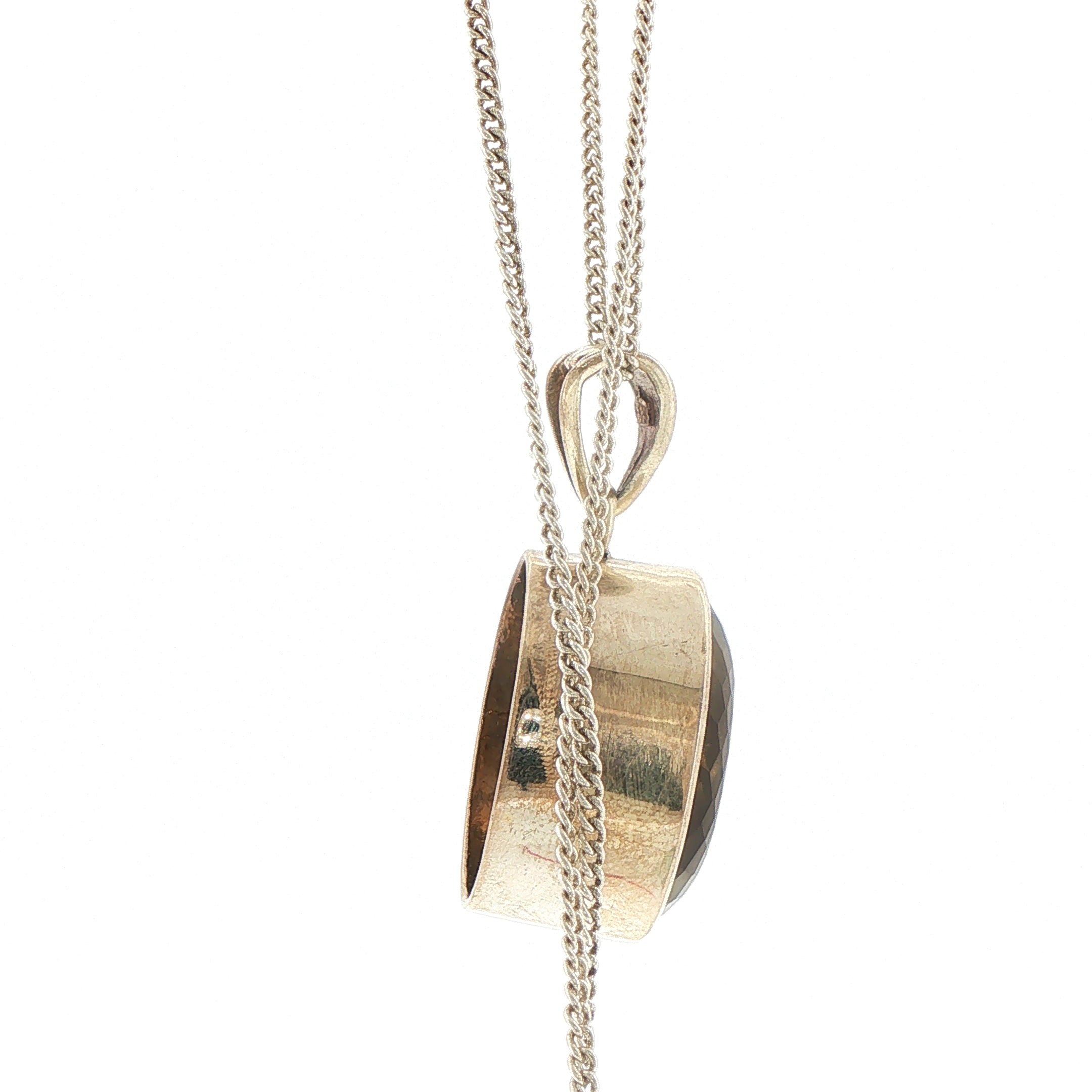 Silver Oval Honey Quartz Pendant Necklace with Decorative Bail