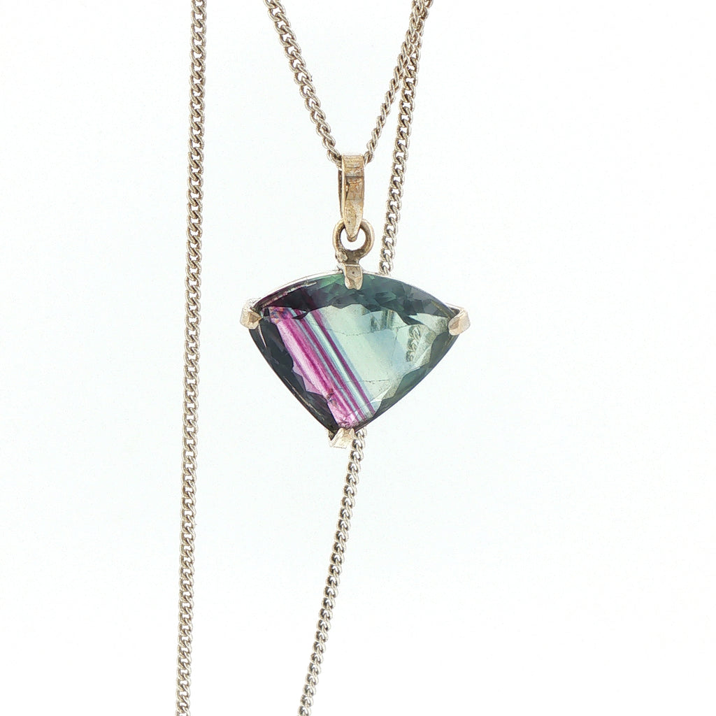 Triangular Fluorite Pendant Necklace in Silver