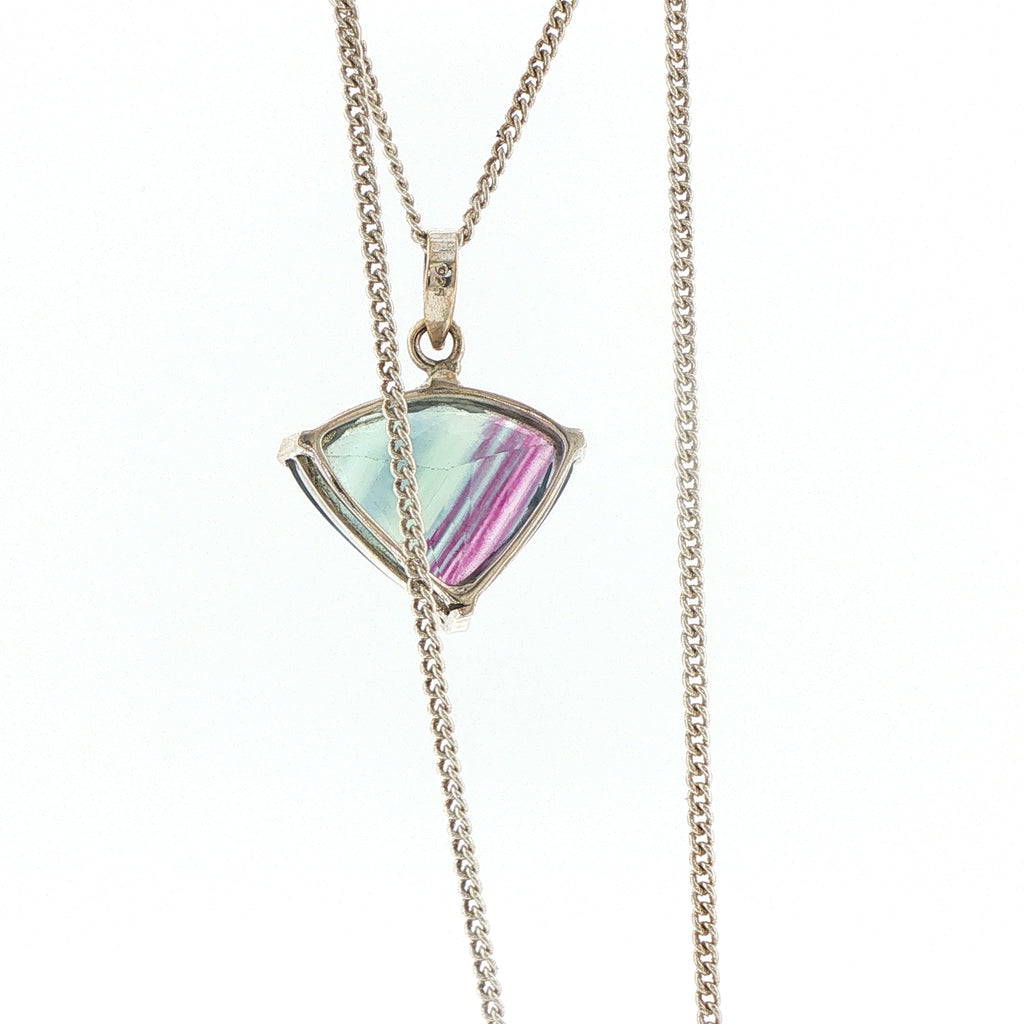 Triangular Fluorite Pendant Necklace in Silver
