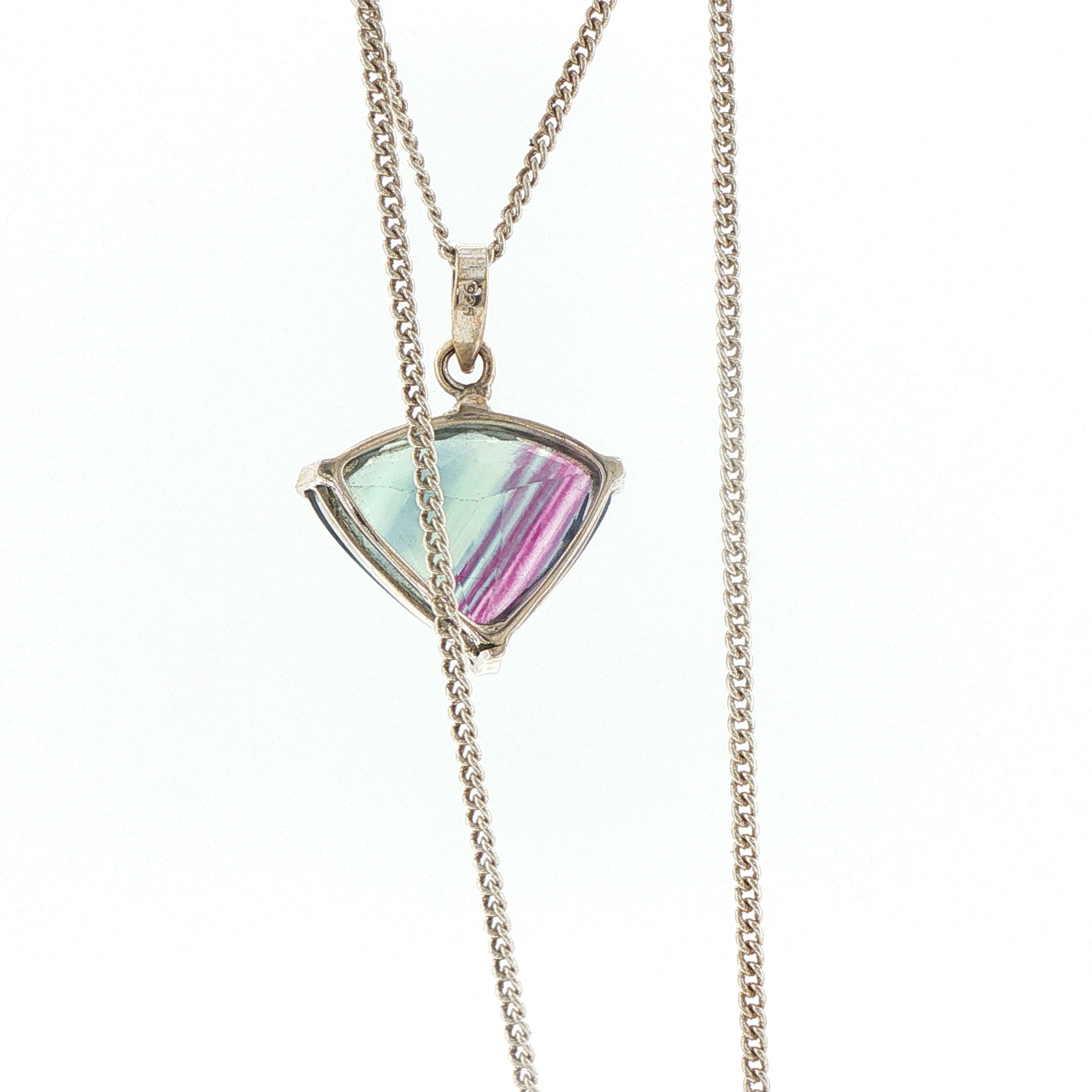 Triangular Fluorite Pendant Necklace in Silver