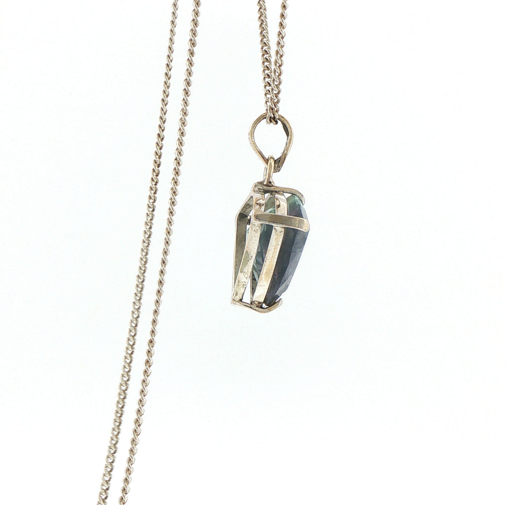 Triangular Fluorite Pendant Necklace in Silver