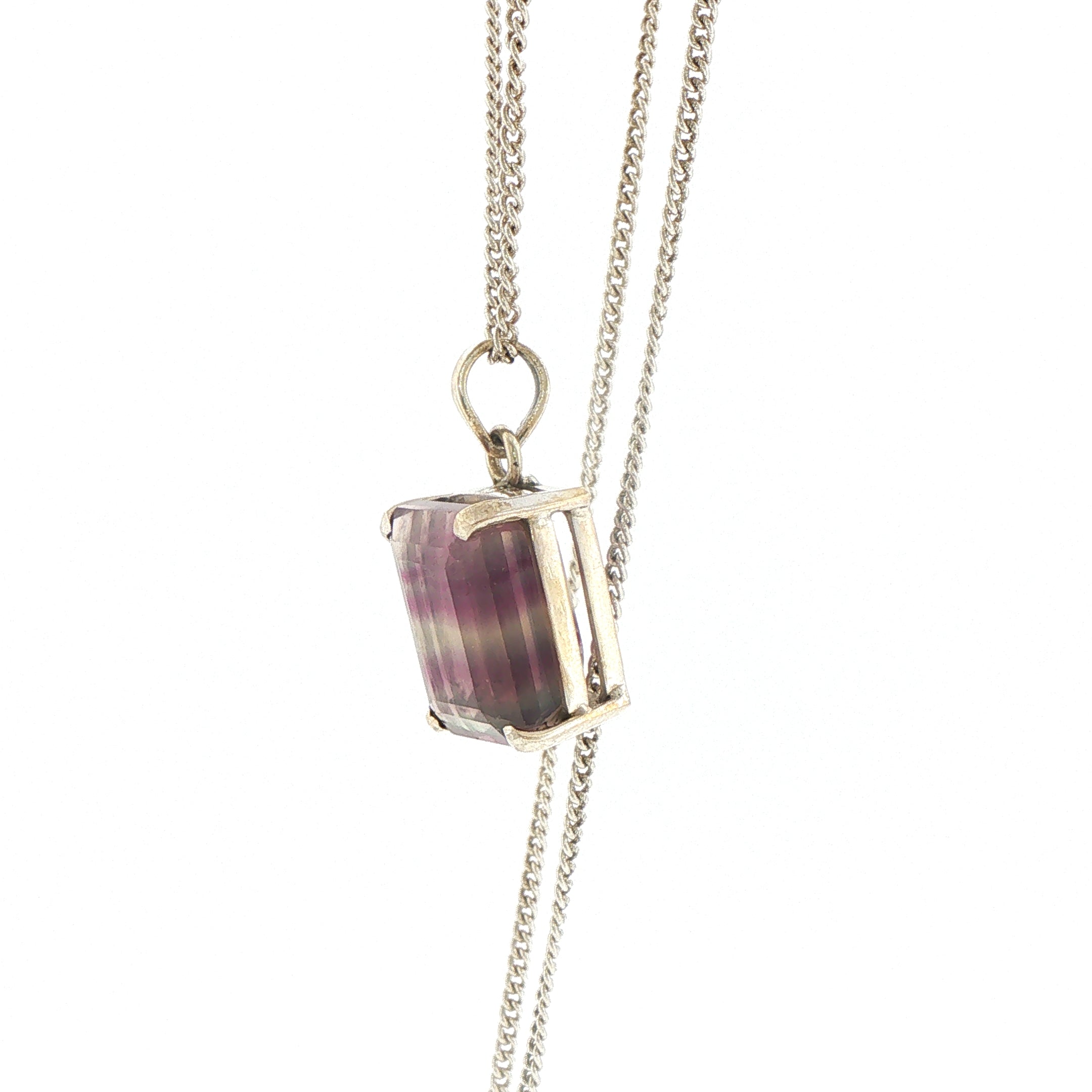 Silver Fluorite Square Charm Necklace