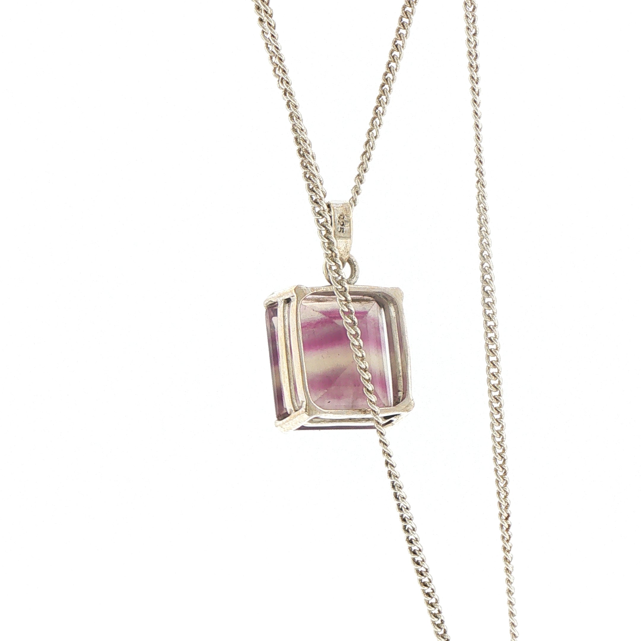 Silver Fluorite Square Charm Necklace