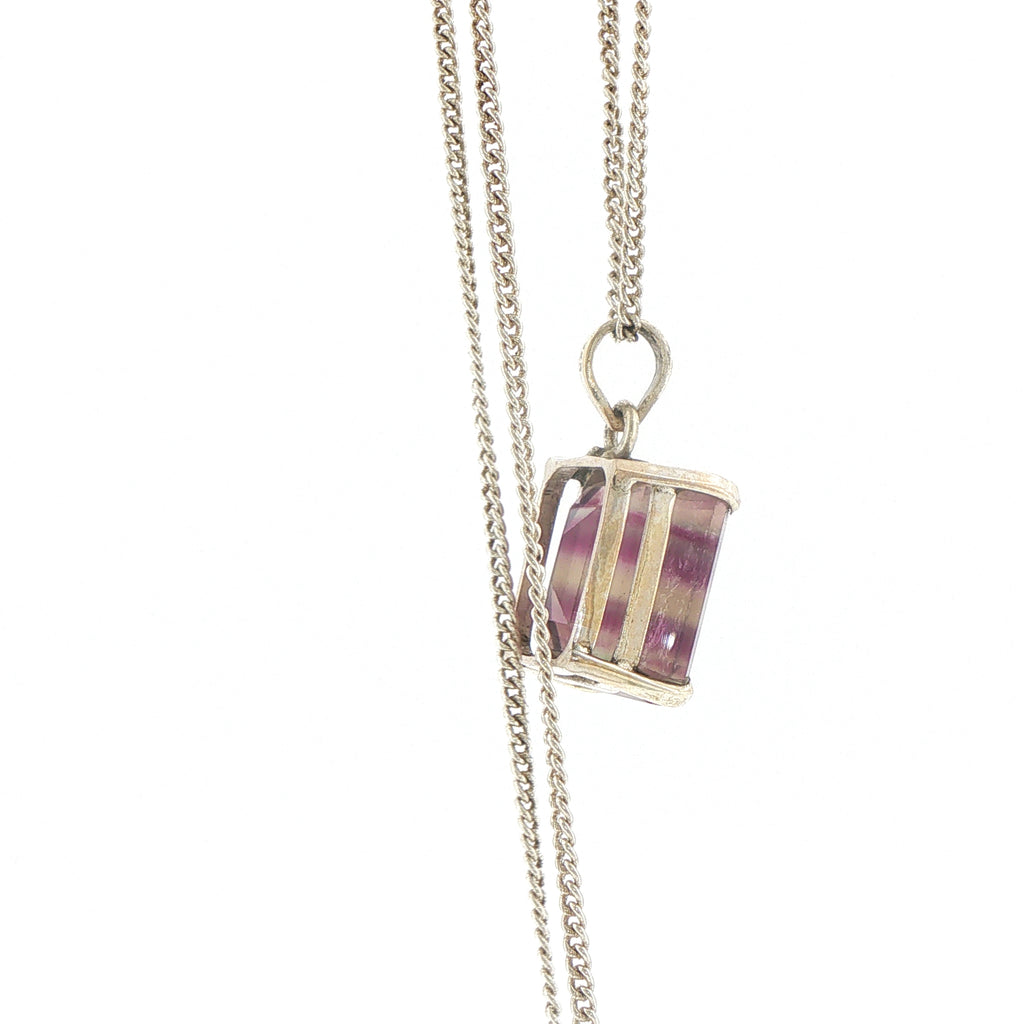 Silver Fluorite Square Charm Necklace