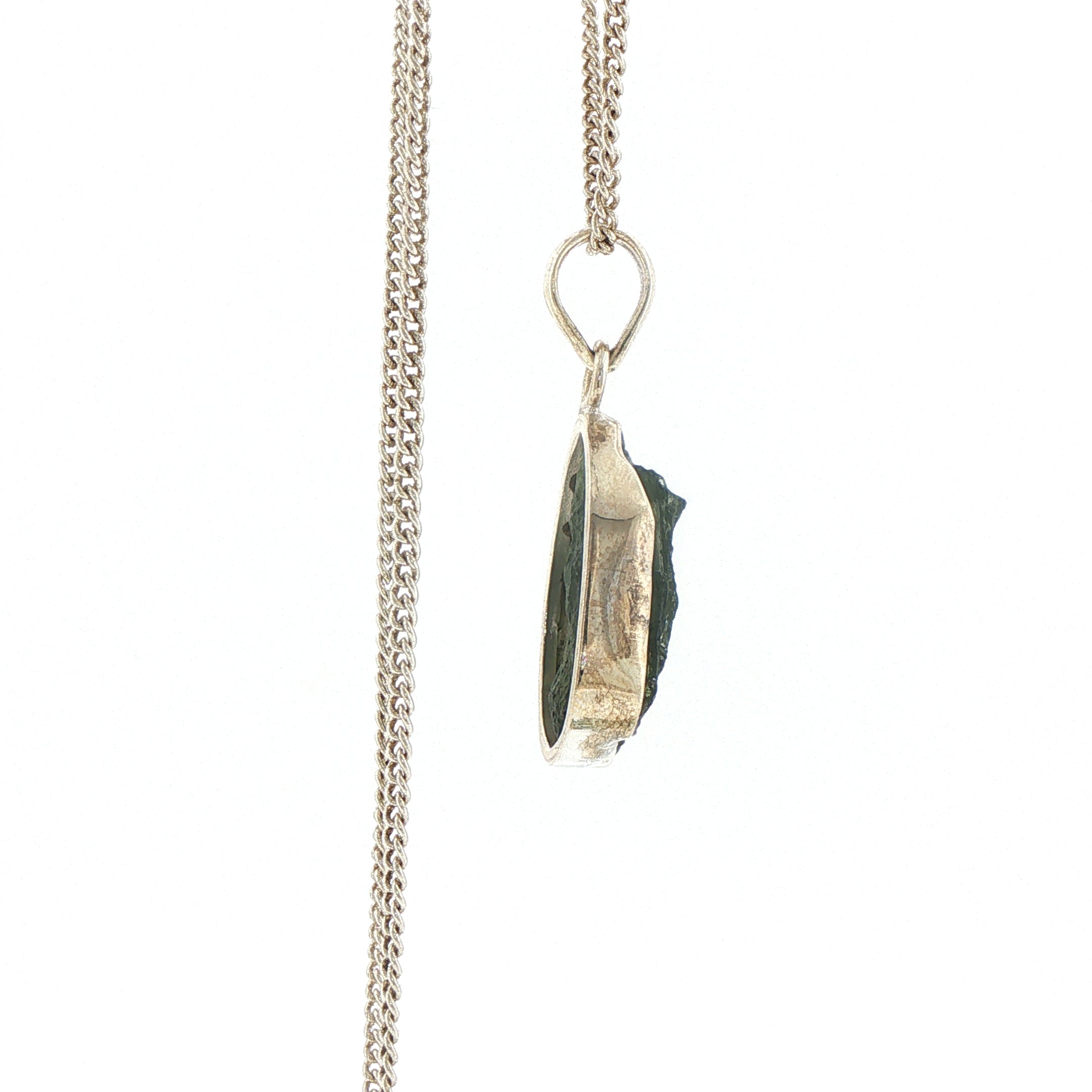 Raw Moldavite Pendant Necklace in Silver