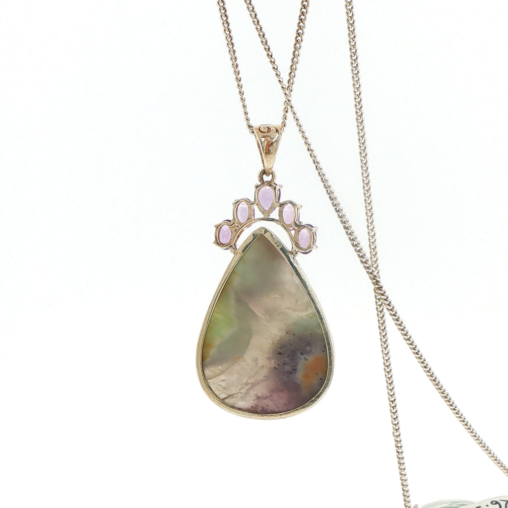 Silver Amethyst and Pear Cabochon Pendant Necklace
