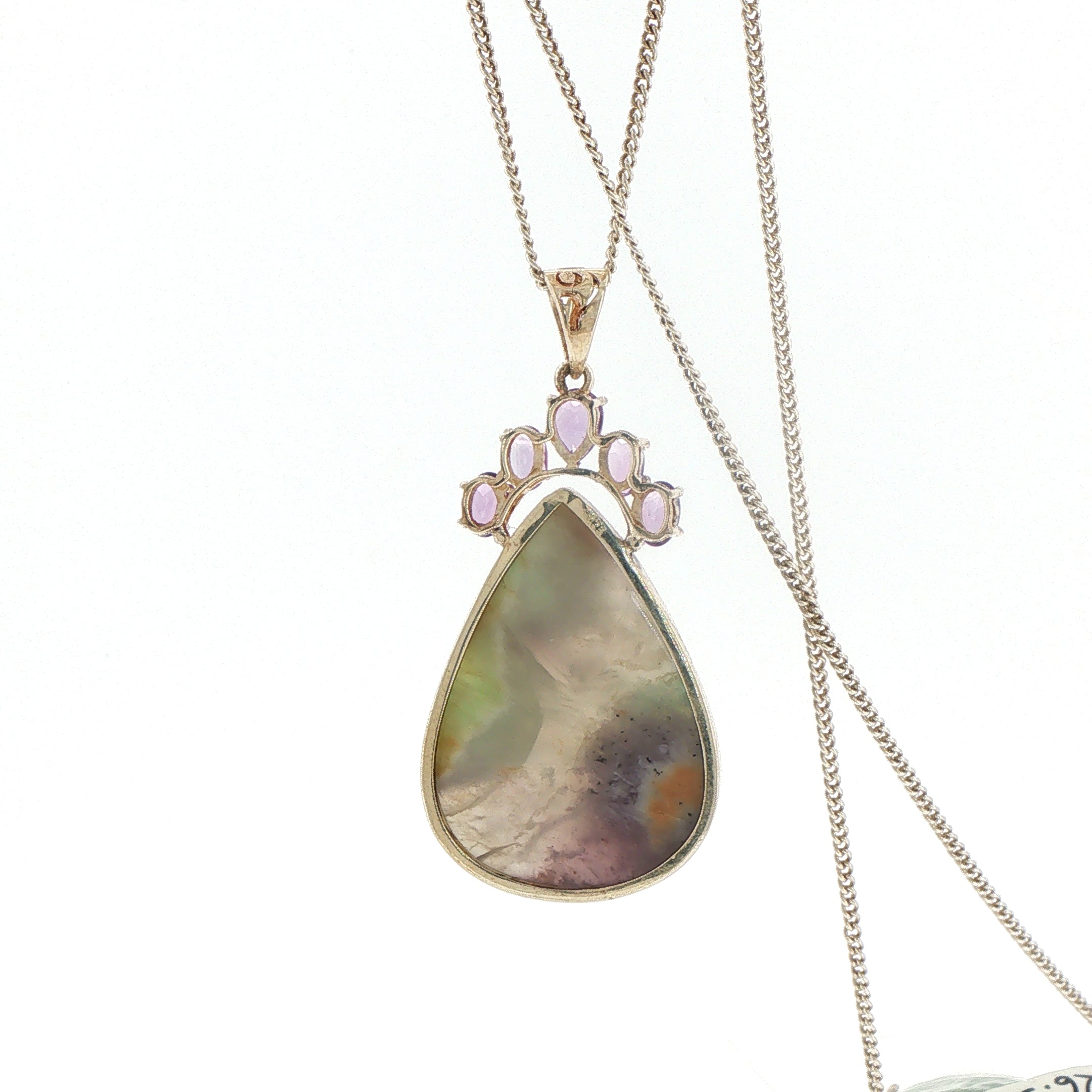 Silver Amethyst and Pear Cabochon Pendant Necklace