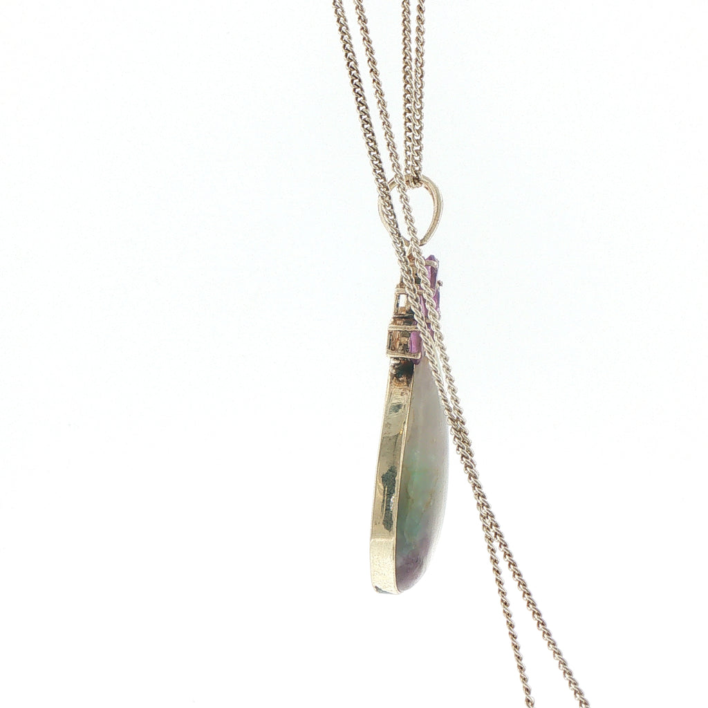 Silver Amethyst and Pear Cabochon Pendant Necklace