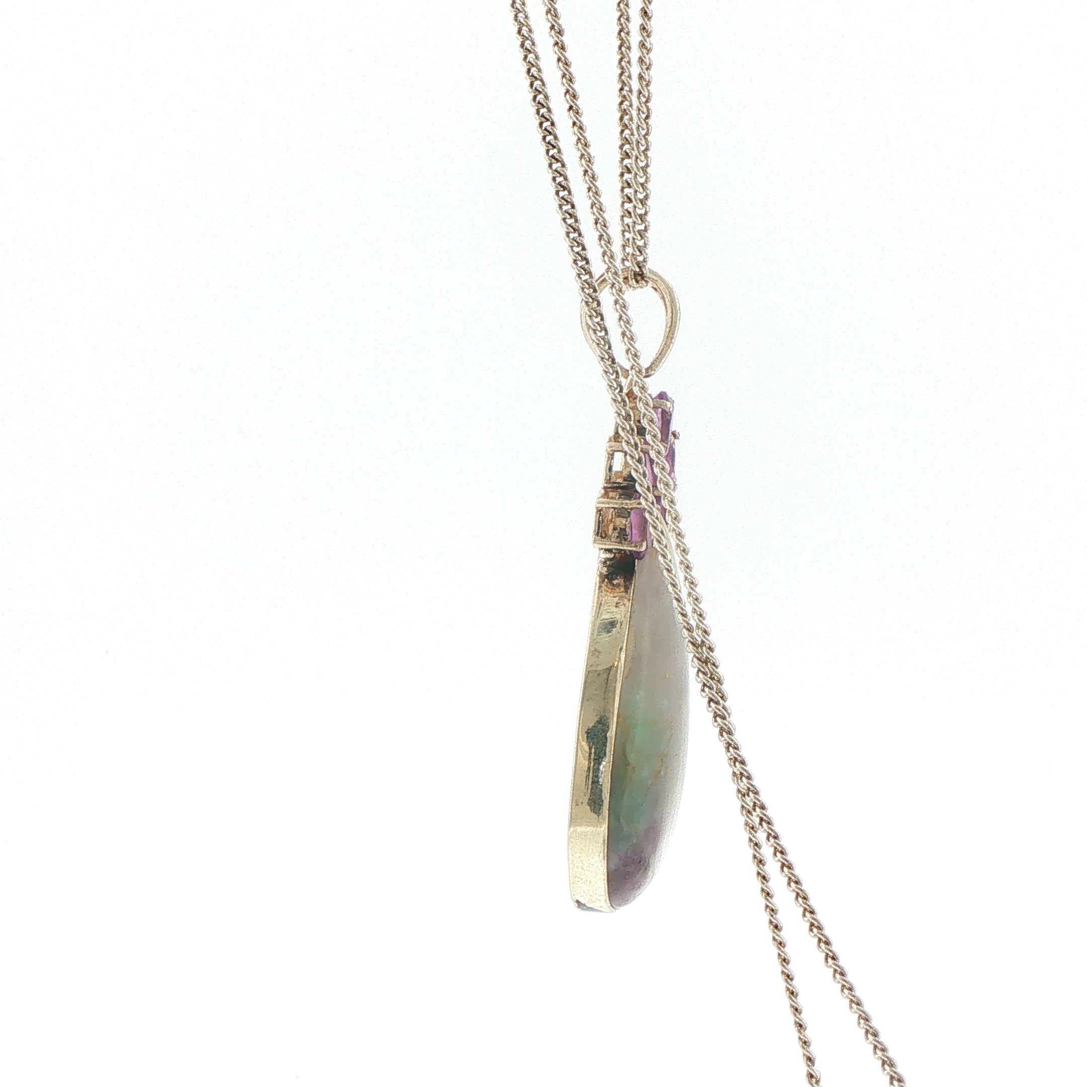 Silver Amethyst and Pear Cabochon Pendant Necklace