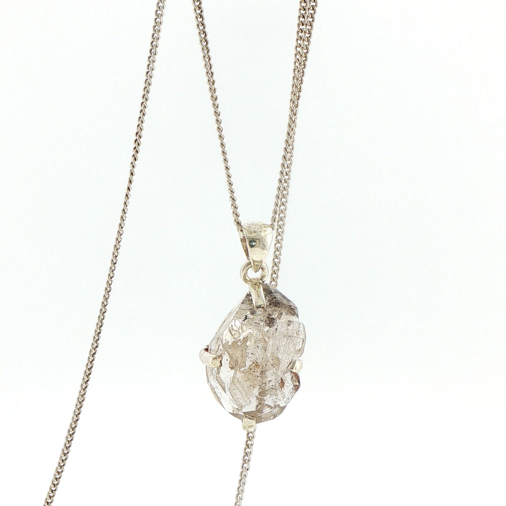 Raw Herkimer Diamond Pendant Necklace in Silver