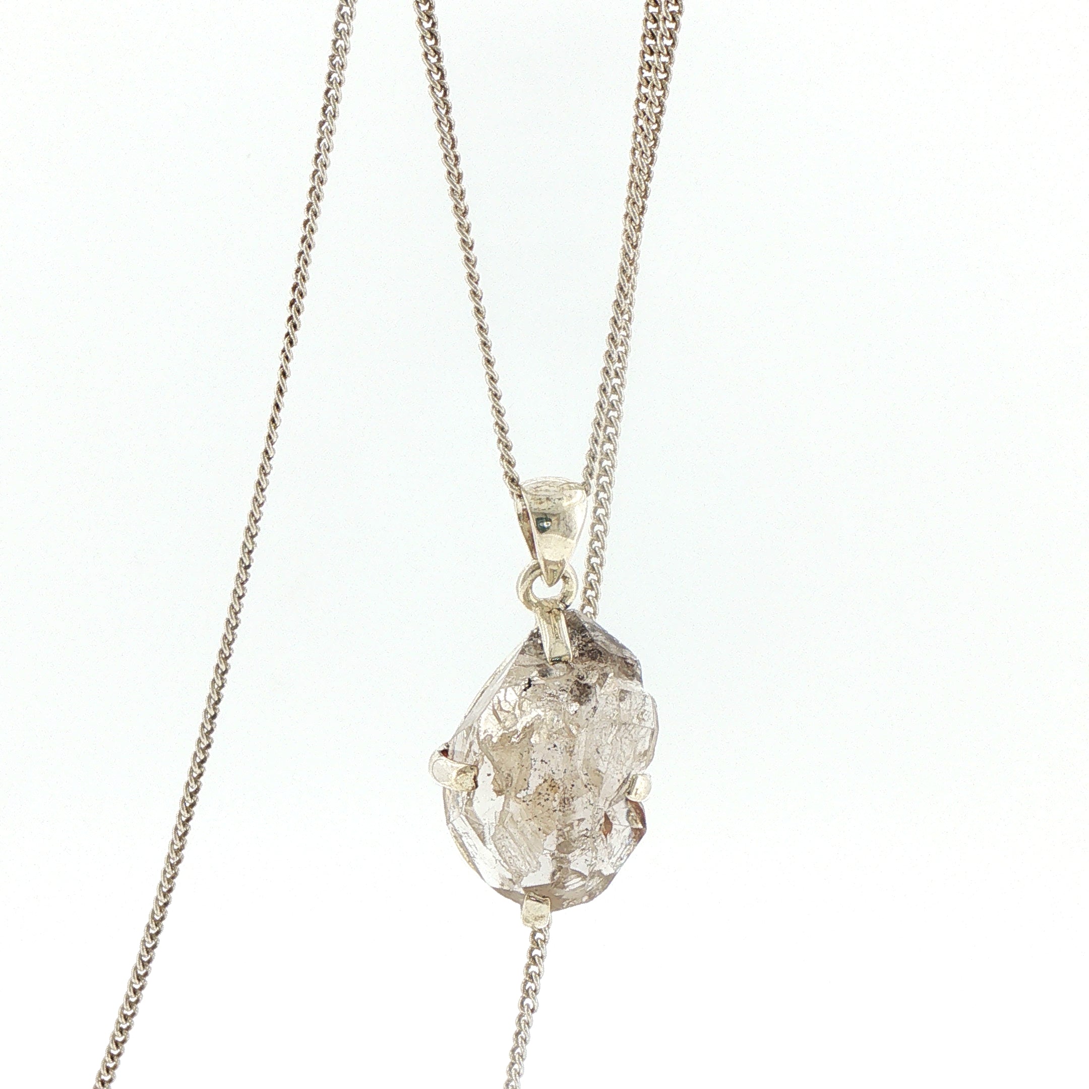 Raw Herkimer Diamond Pendant Necklace in Silver