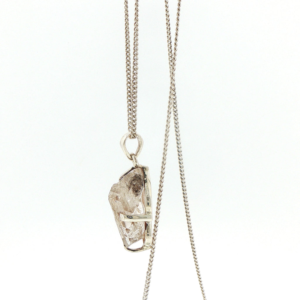 Raw Herkimer Diamond Pendant Necklace in Silver