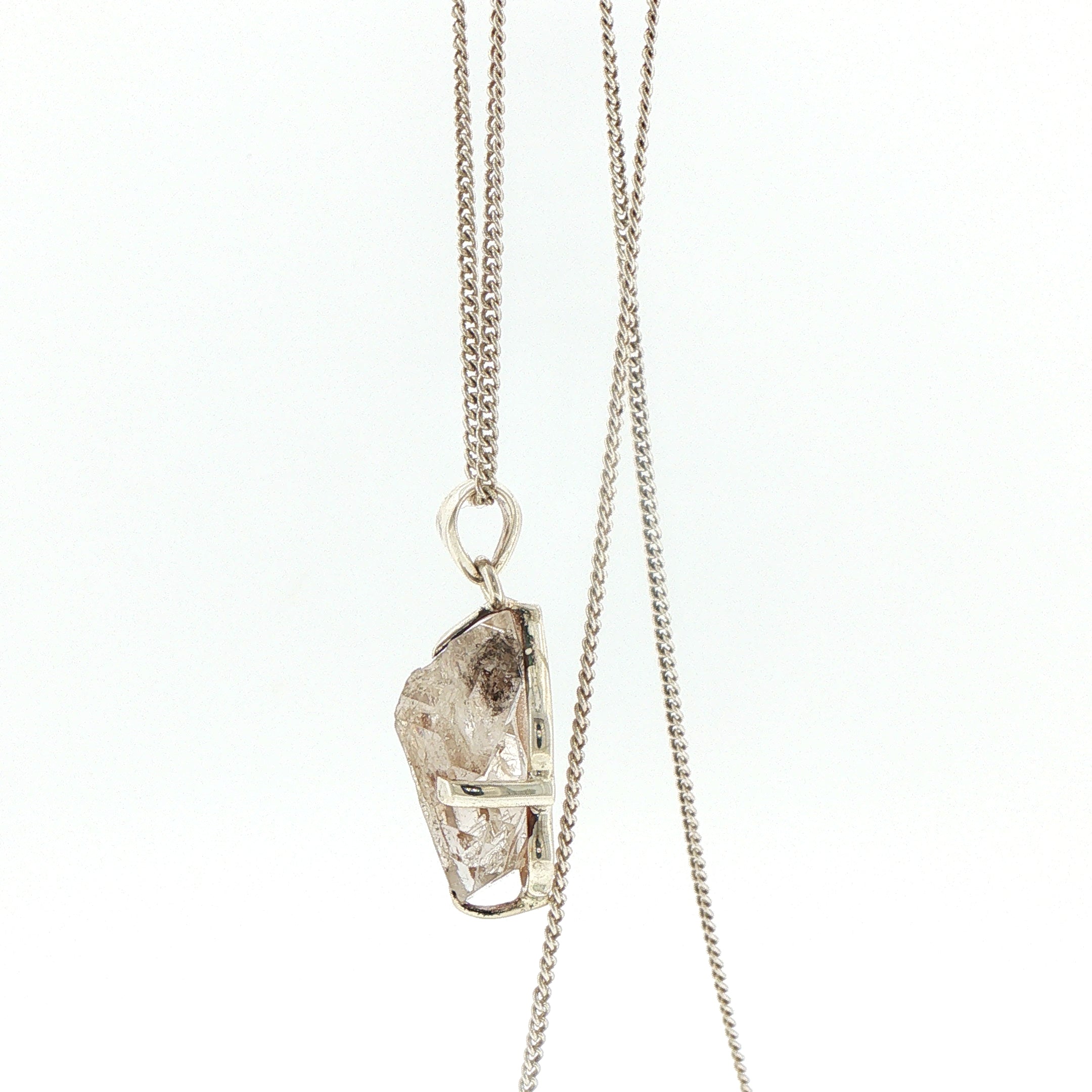 Raw Herkimer Diamond Pendant Necklace in Silver