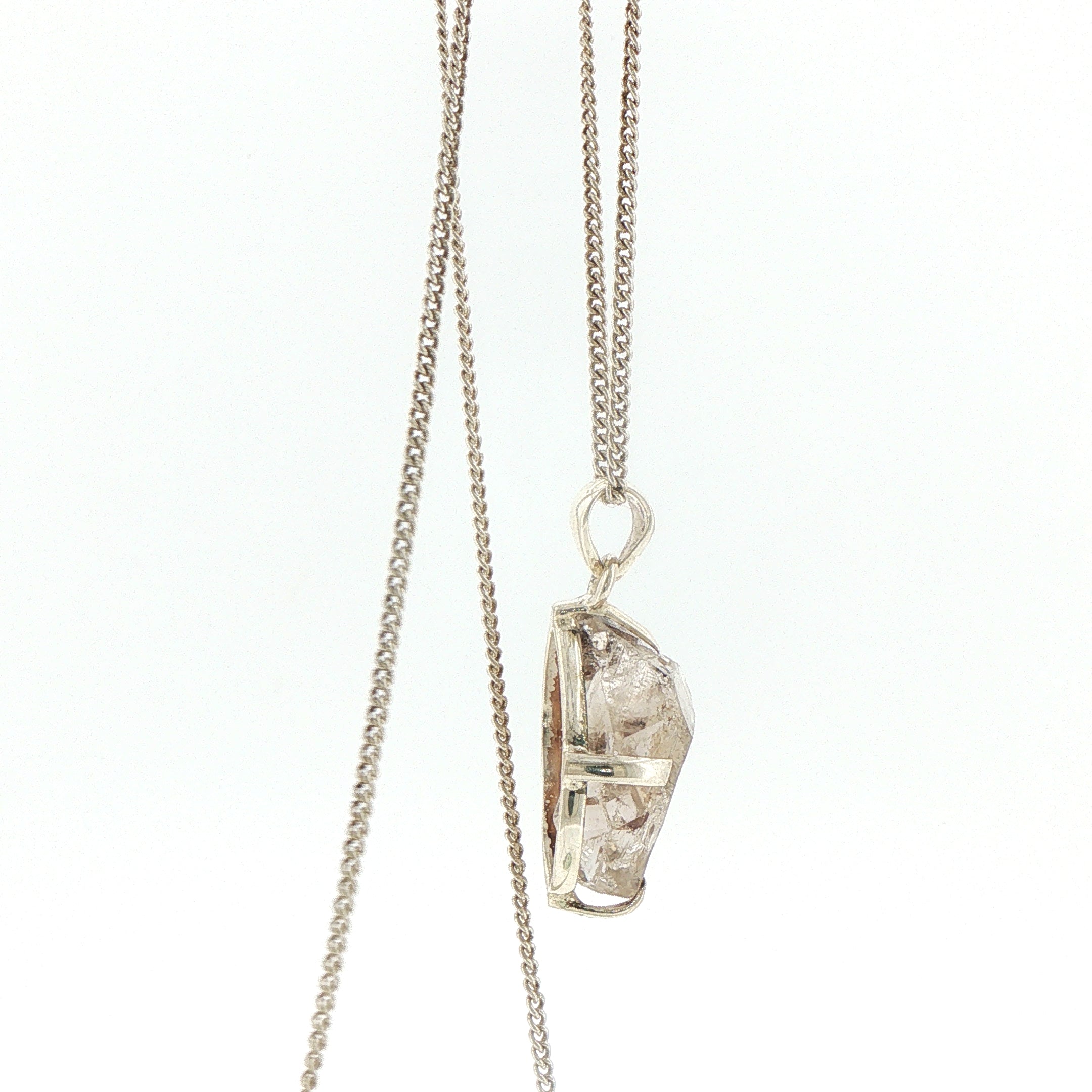 Raw Herkimer Diamond Pendant Necklace in Silver