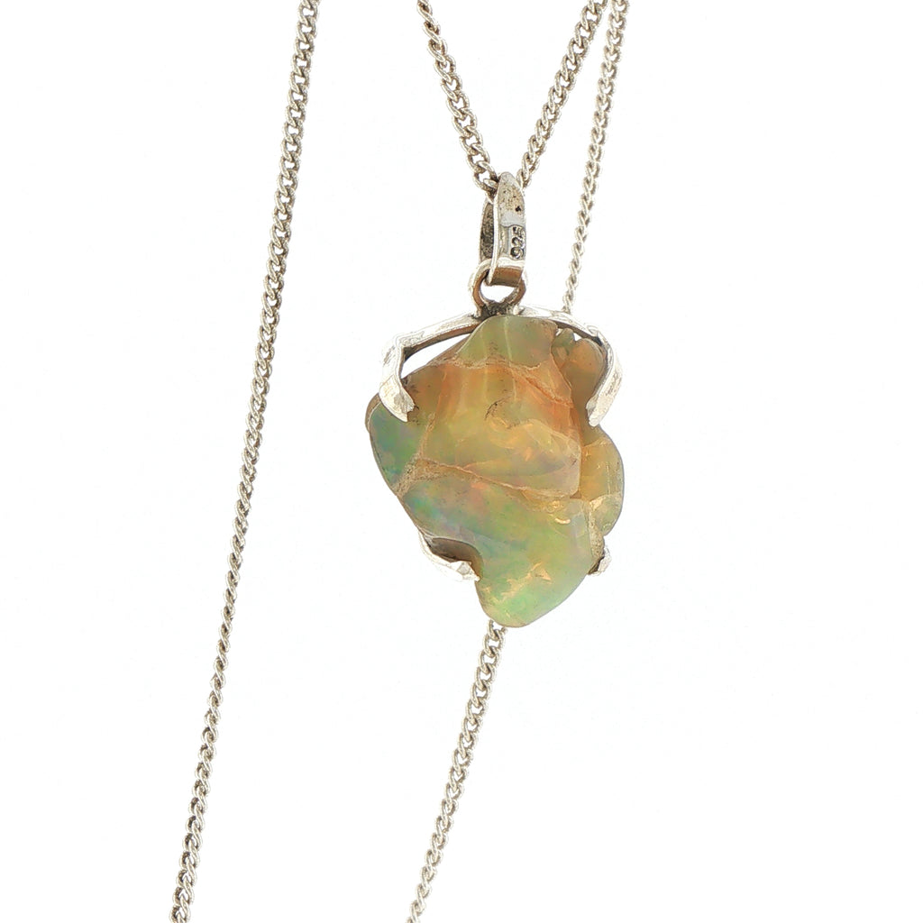 Freeform Rough Opal Pendant on Silver Chain