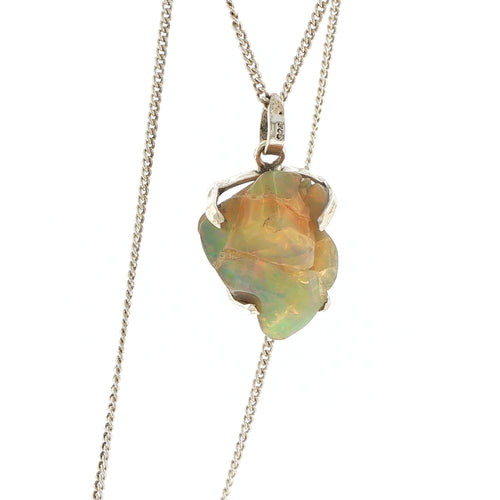 Freeform Rough Opal Pendant on Silver Chain