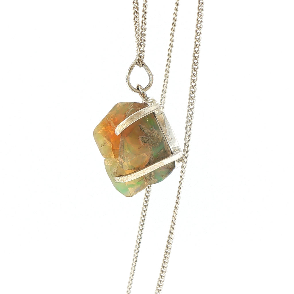 Freeform Rough Opal Pendant on Silver Chain