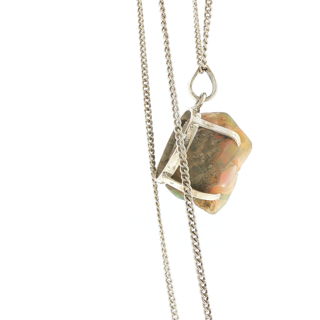 Freeform Rough Opal Pendant on Silver Chain