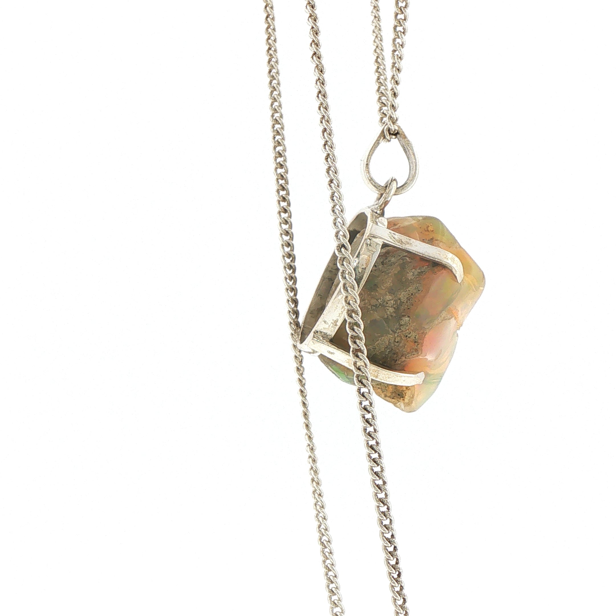 Freeform Rough Opal Pendant on Silver Chain