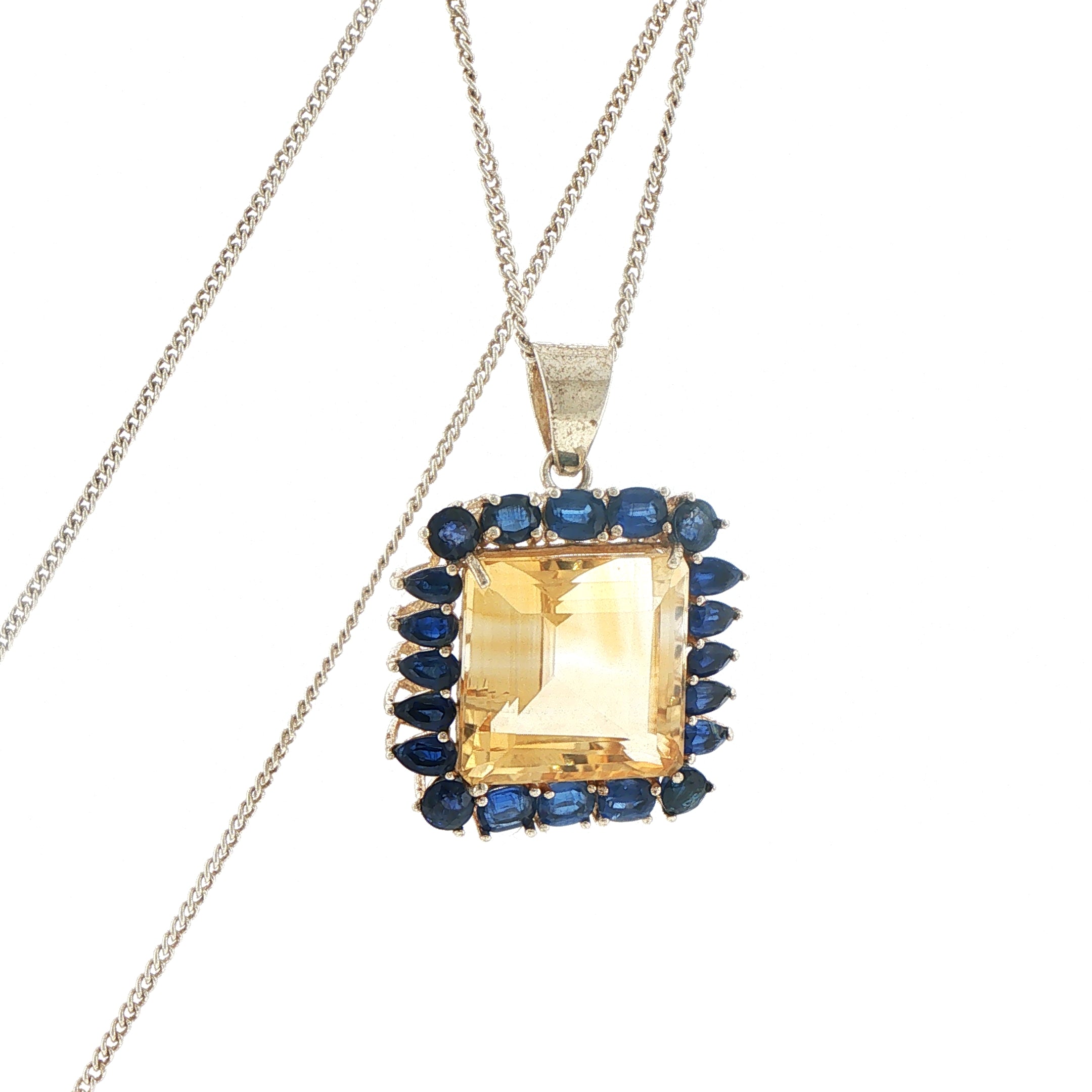 Emerald-Cut Citrine and Blue Kyanite Pendant in Silver