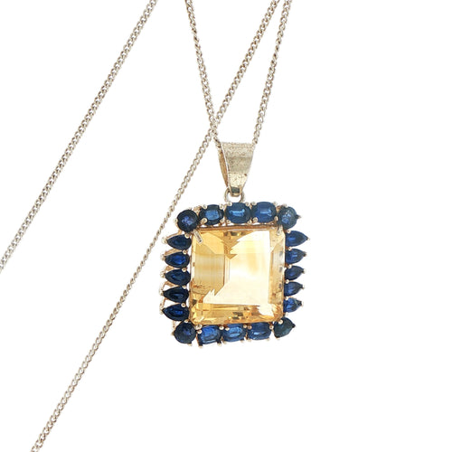 Emerald-Cut Citrine and Blue Kyanite Pendant in Silver