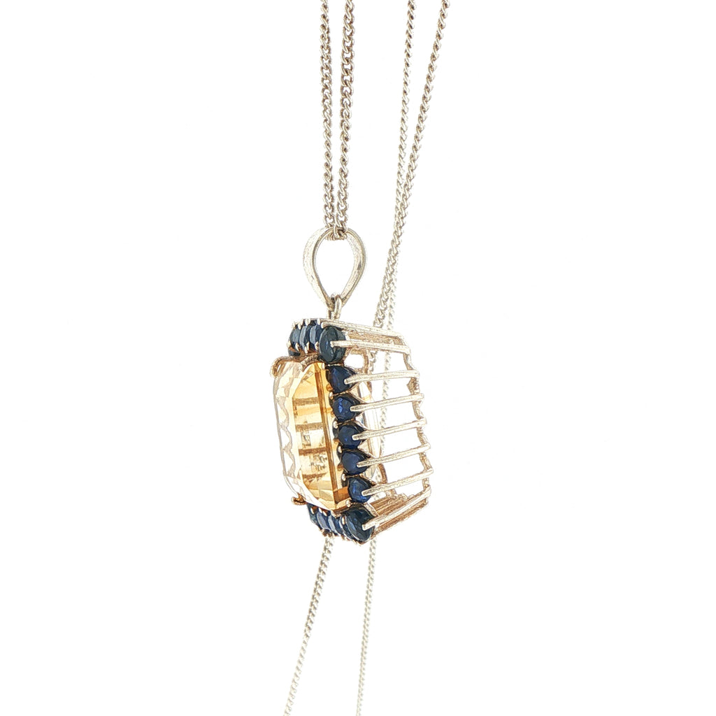Emerald-Cut Citrine and Blue Kyanite Pendant in Silver