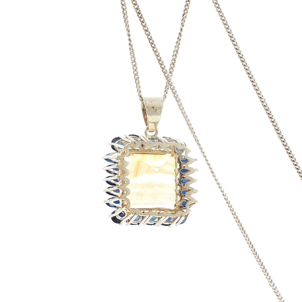 Emerald-Cut Citrine and Blue Kyanite Pendant in Silver