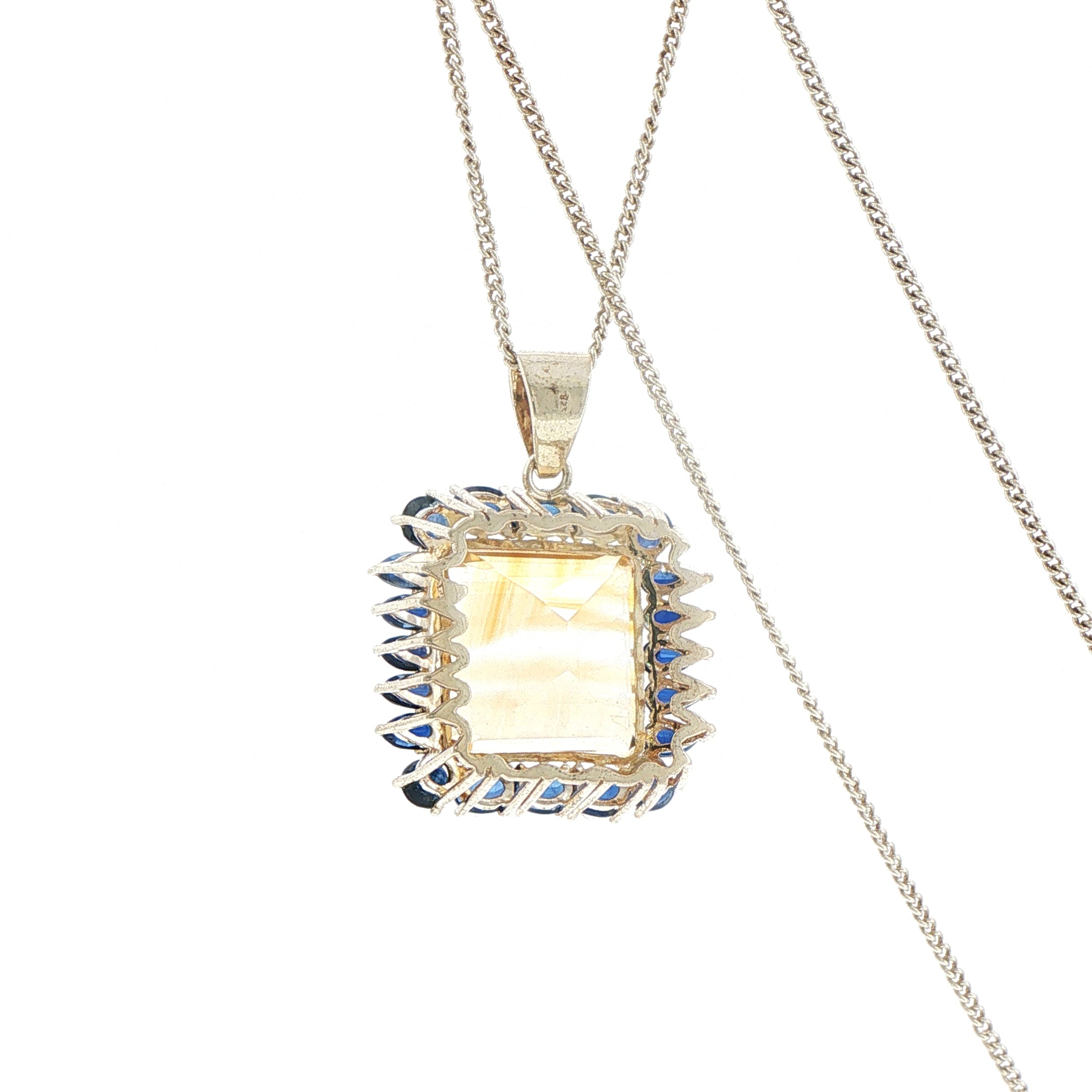 Emerald-Cut Citrine and Blue Kyanite Pendant in Silver
