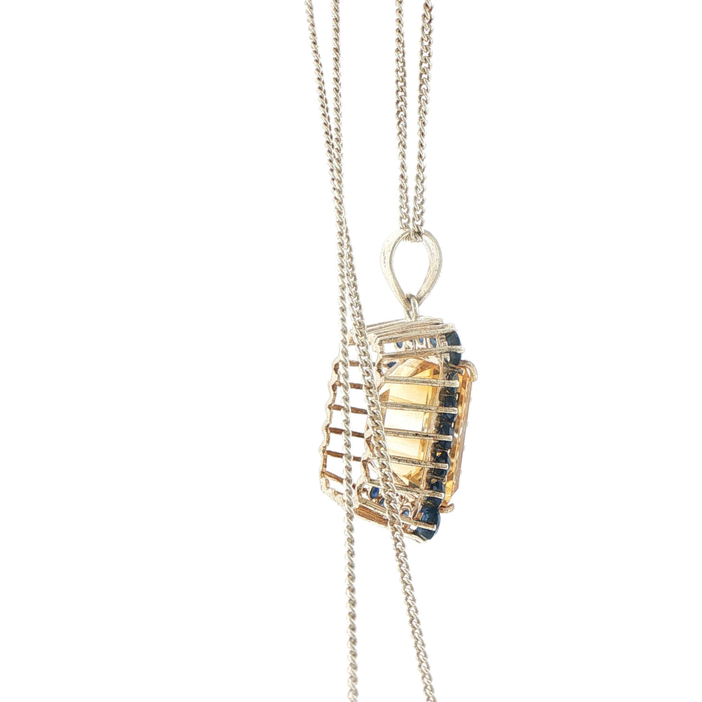 Emerald-Cut Citrine and Blue Kyanite Pendant in Silver